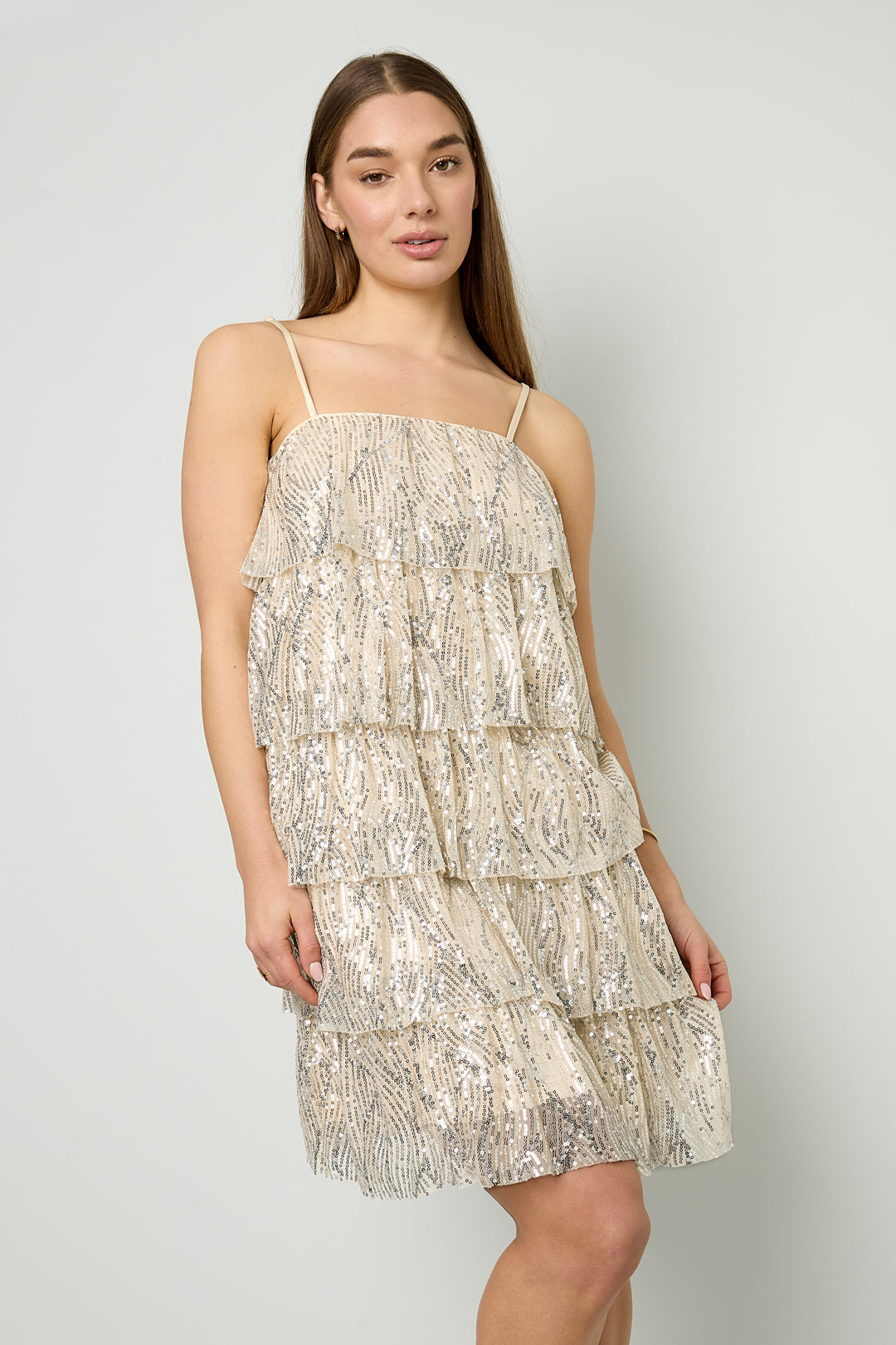 Geweven Polyestervezel Vrouwen Mini Jurk Elegante Pailletten