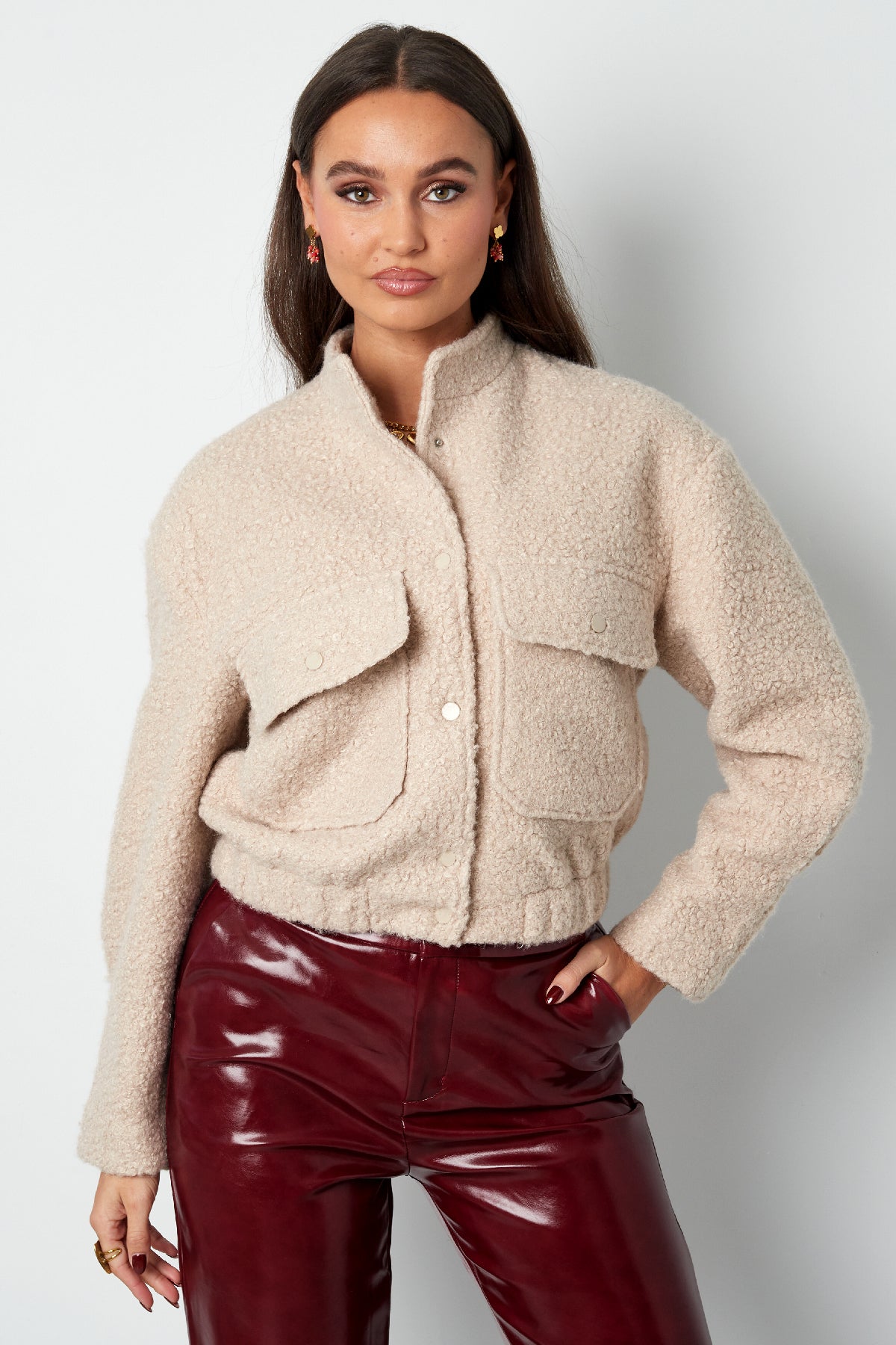 Geweven Polyestervezel Vrouwen Jas Casual Solide Kleur Herfst/Winter