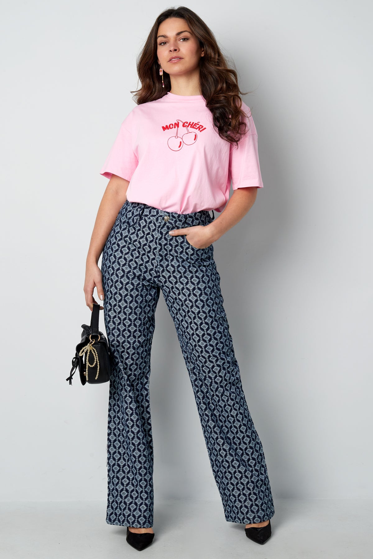 Cotton Woven Vrouwen Rechte Broek Geometrisch Patroon