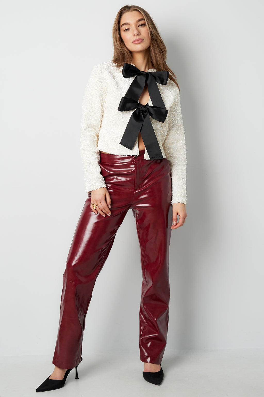 Polyester Lange Mouw Top Geknipt Met Vlinderdetail