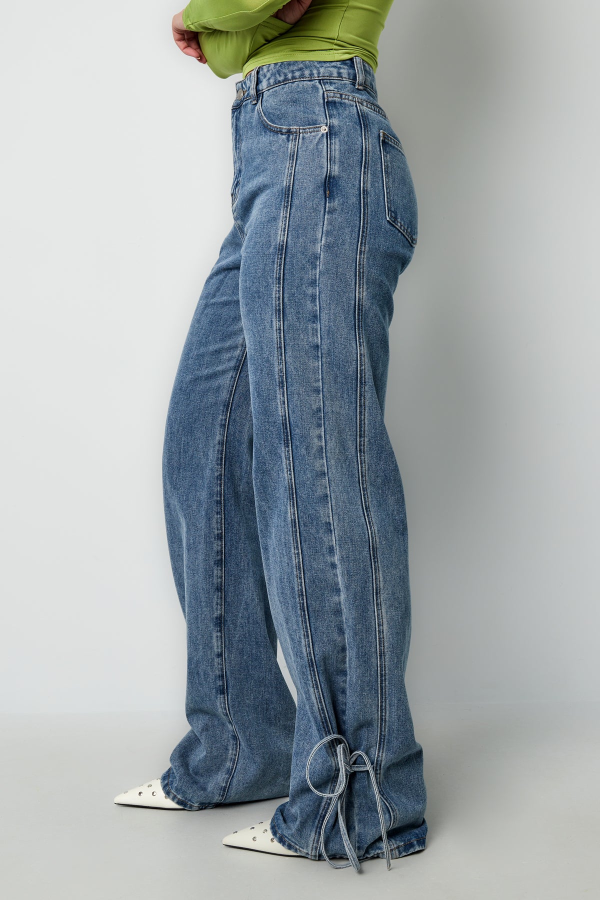 Cotton Woven Vrouwen Rechte Jeans Casual Knopen Detail