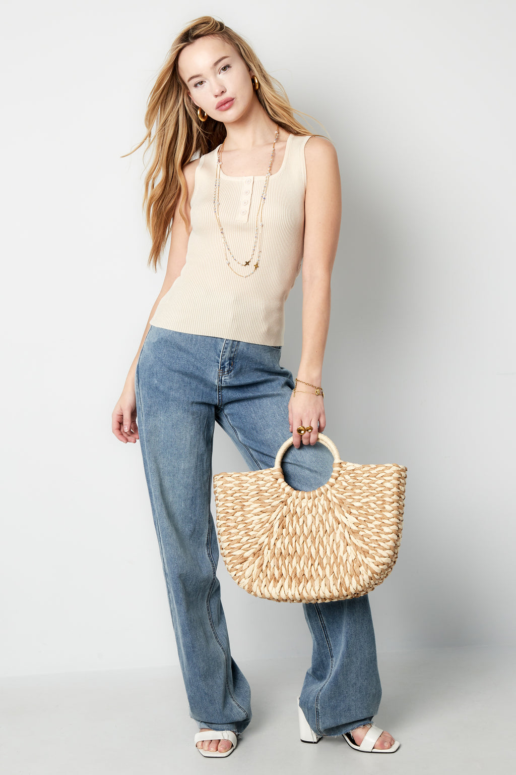 Viscose Vrouwen Mouwloze Top Ribbeltricot Knopvoorkant