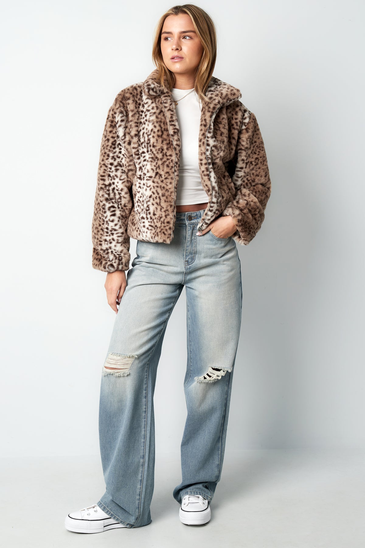 Polyester Valse Bont Dames Jas Luipaardprint Warm en Comfortabel