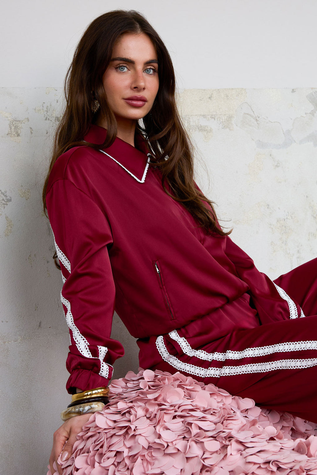 Geweven Polyestervezel Vrouwen Jas Sportief Kleurcontrast 2-delige Set