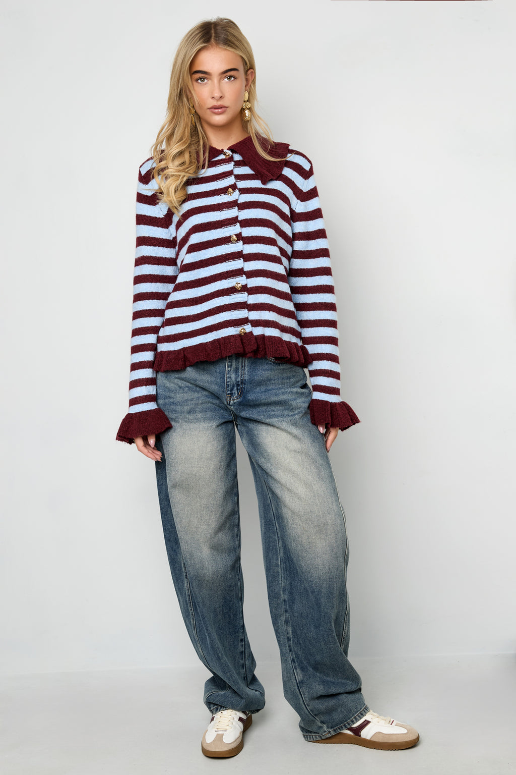 Gebreide Polyestervezel Vrouwen Cardigan Casual Strepen