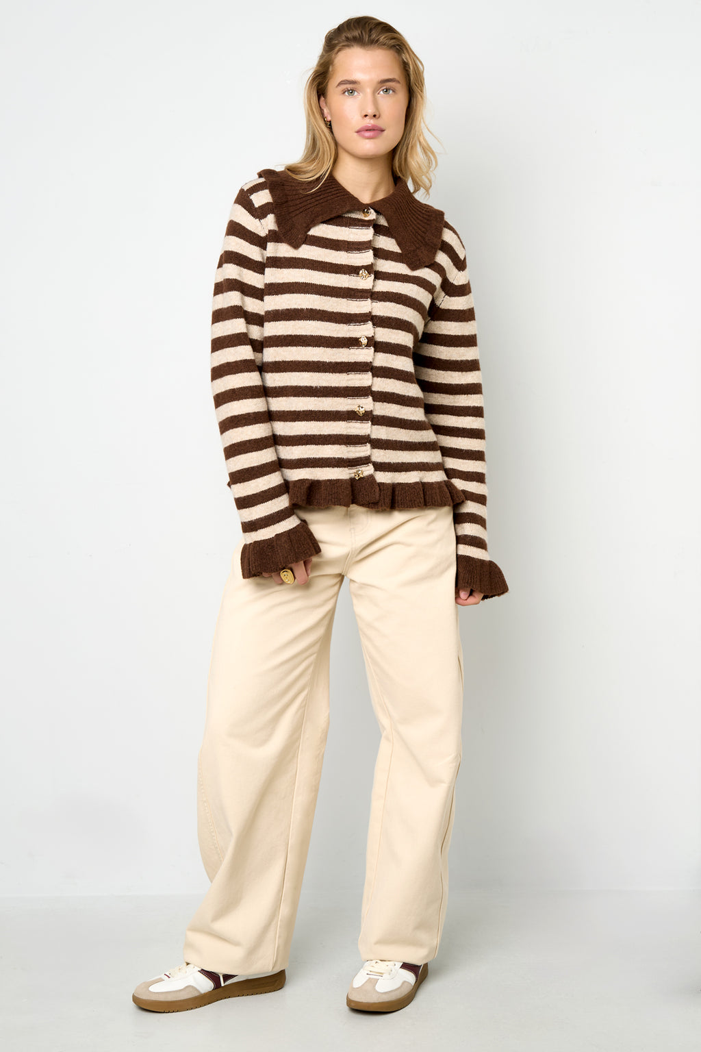 Gebreide Polyestervezel Vrouwen Cardigan Casual Strepen