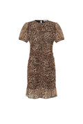 Geweven Polyester Mini Jurk Elegante Luipaardprint Ruchesrand