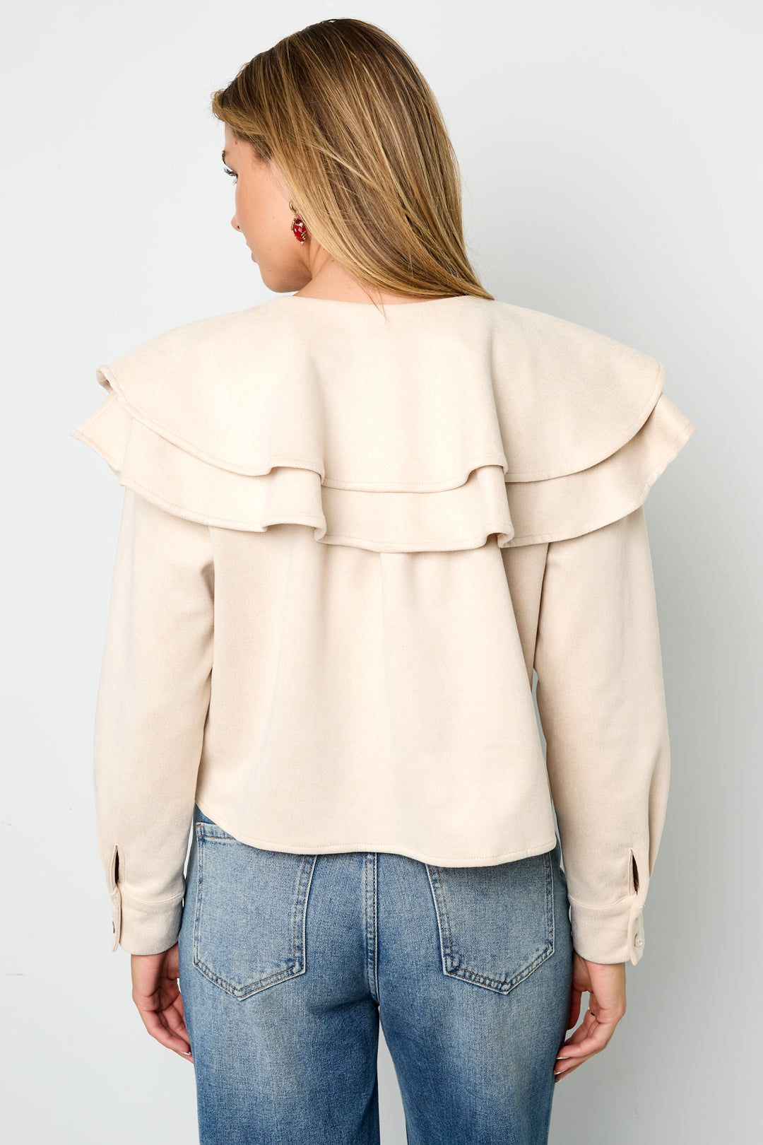 Woven Polyester Fiber Vrouwen Blouse Elegant Ruffle Trim