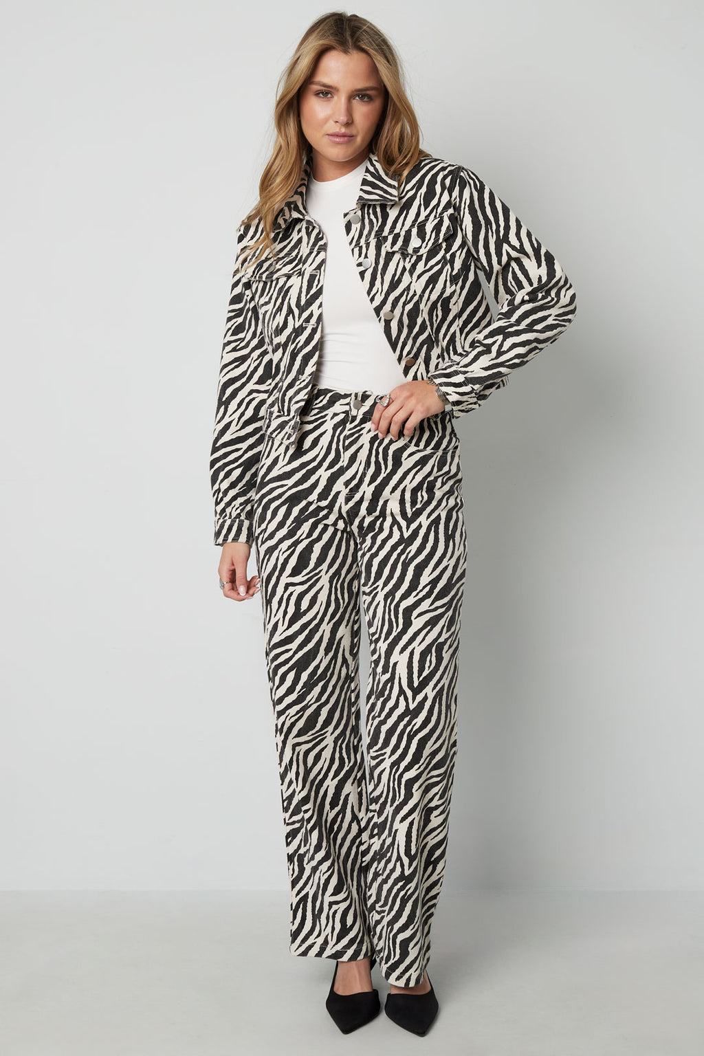 Geweven Katoen Vrouwen Rechte Broek Casual Zebra Strepen