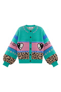 Gebreide Wolmix Vrouwen Cardigan Oversized Gepatroneerd Ontwerp