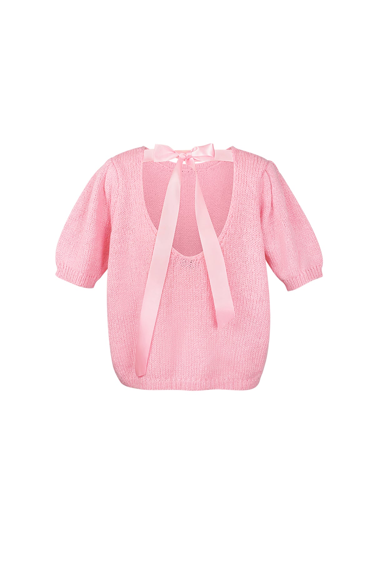 Nylon Vrouwen Korte Mouw Top Gebreid Achterknoop Ontwerp