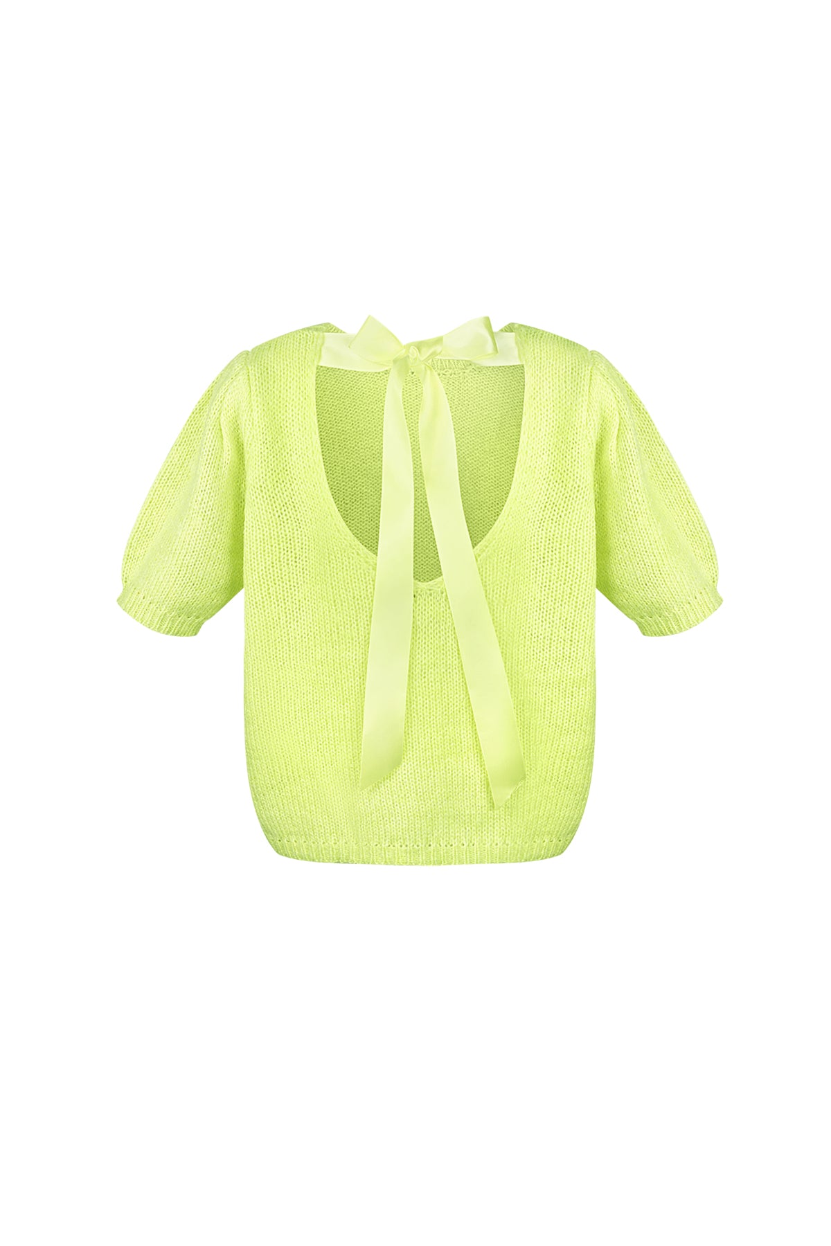 Nylon Vrouwen Korte Mouw Top Gebreid Achterknoop Ontwerp