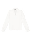 Polyester Vrouwen Lange Mouw Top Met Plooien V-Hals