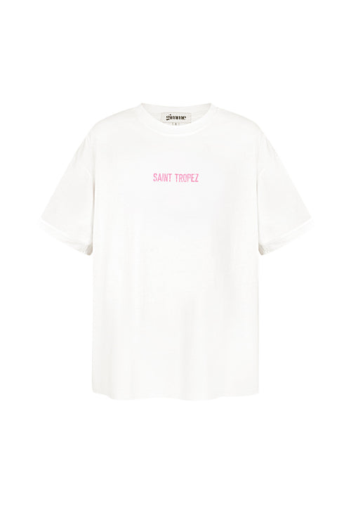Cotton Vrouwen T-shirt Oversized Saint Tropez Print
