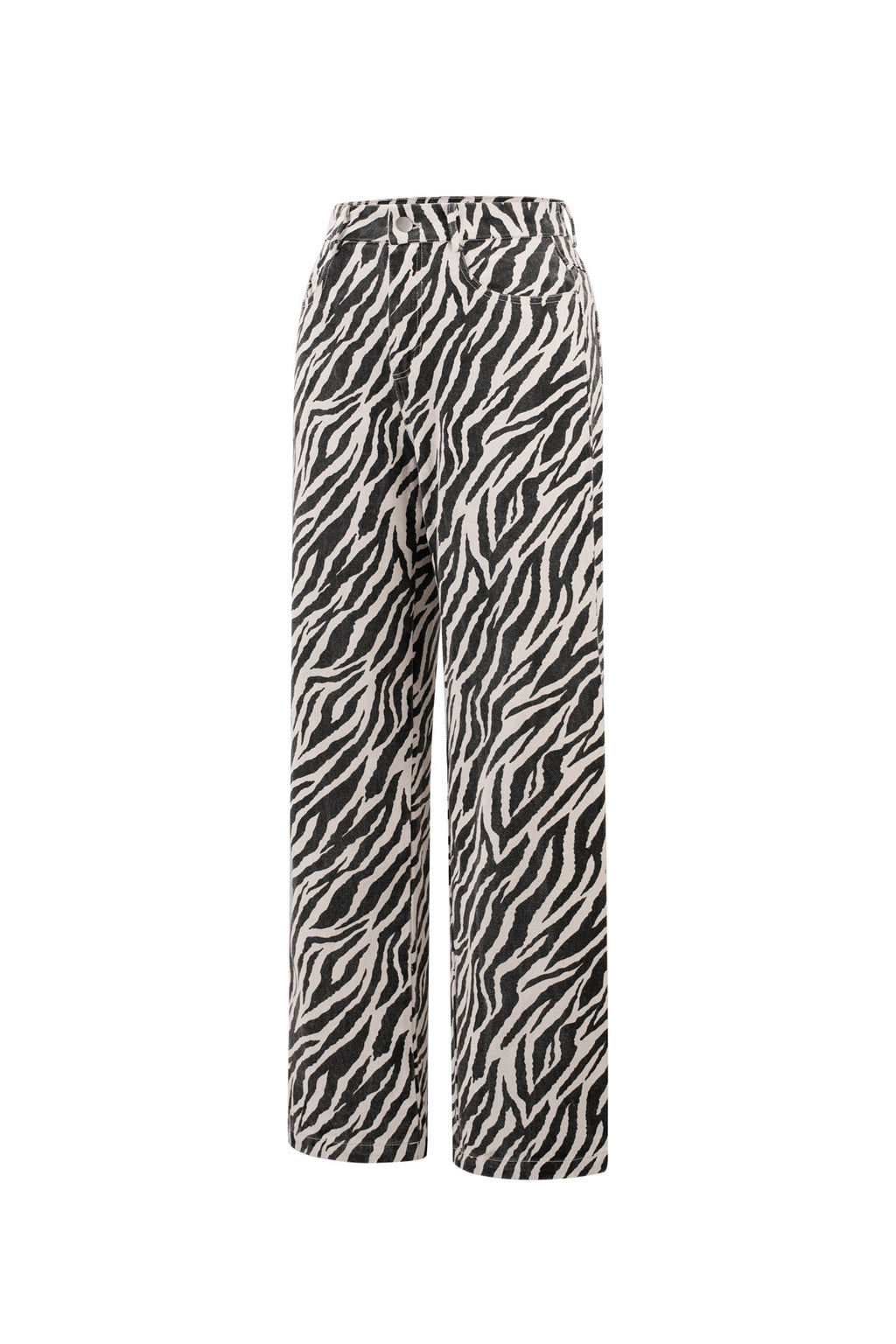 Geweven Katoen Vrouwen Rechte Broek Casual Zebra Strepen
