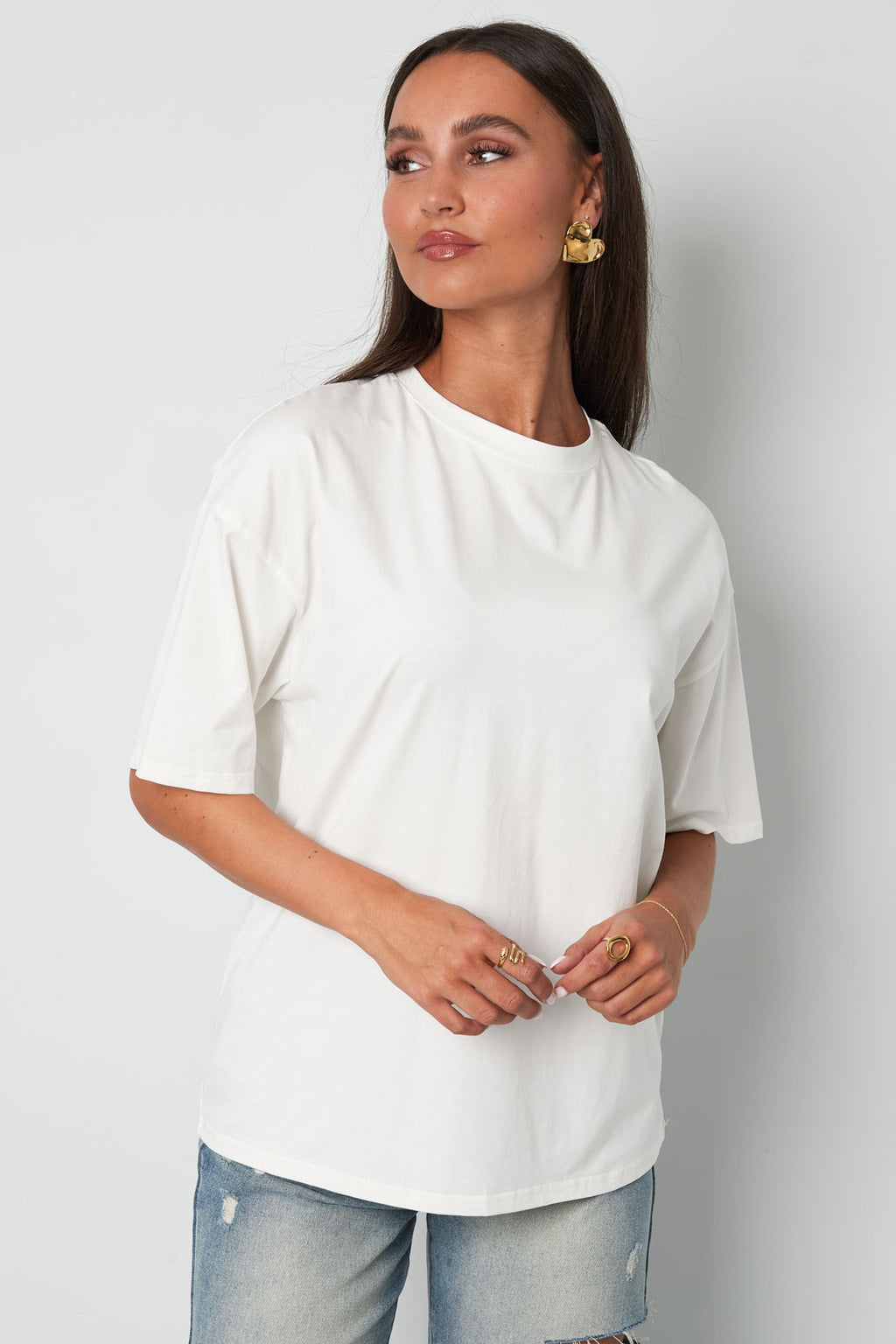 Katoen Gebreide Vrouwen T-shirt Casual Solide Kleur