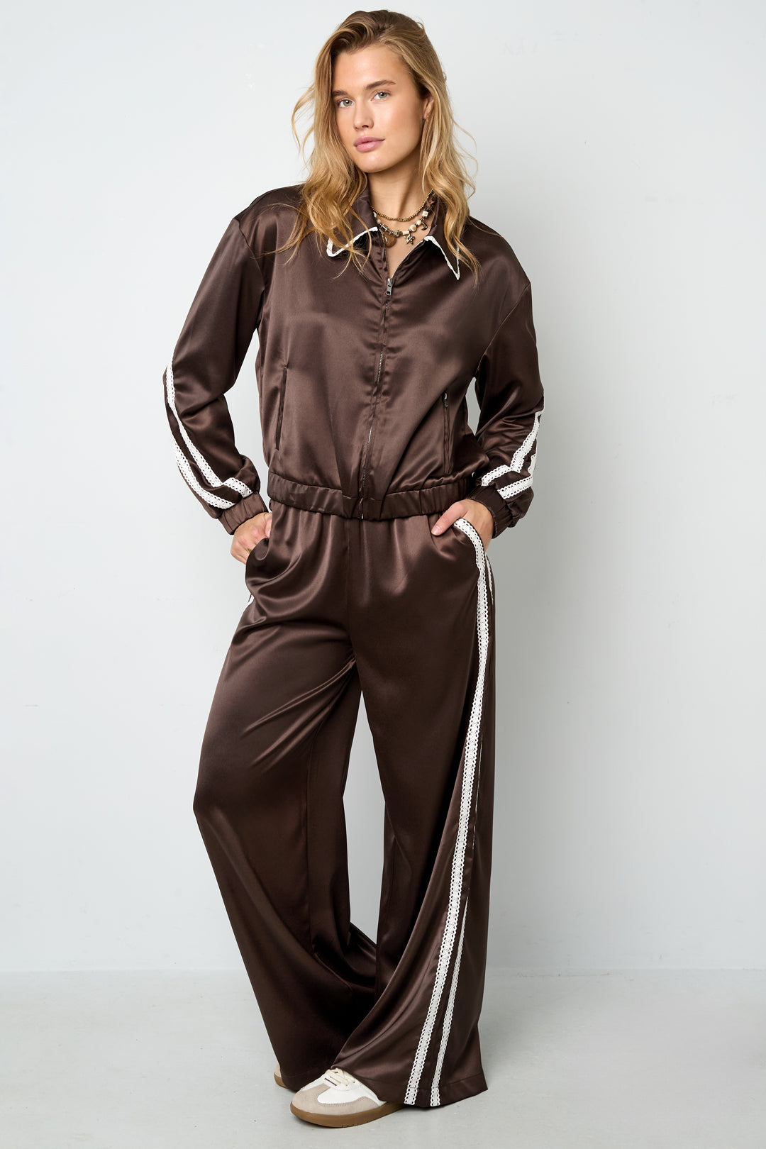 Geweven Polyestervezel Vrouwen Rechte Broek Sportief Kleurcontrast
