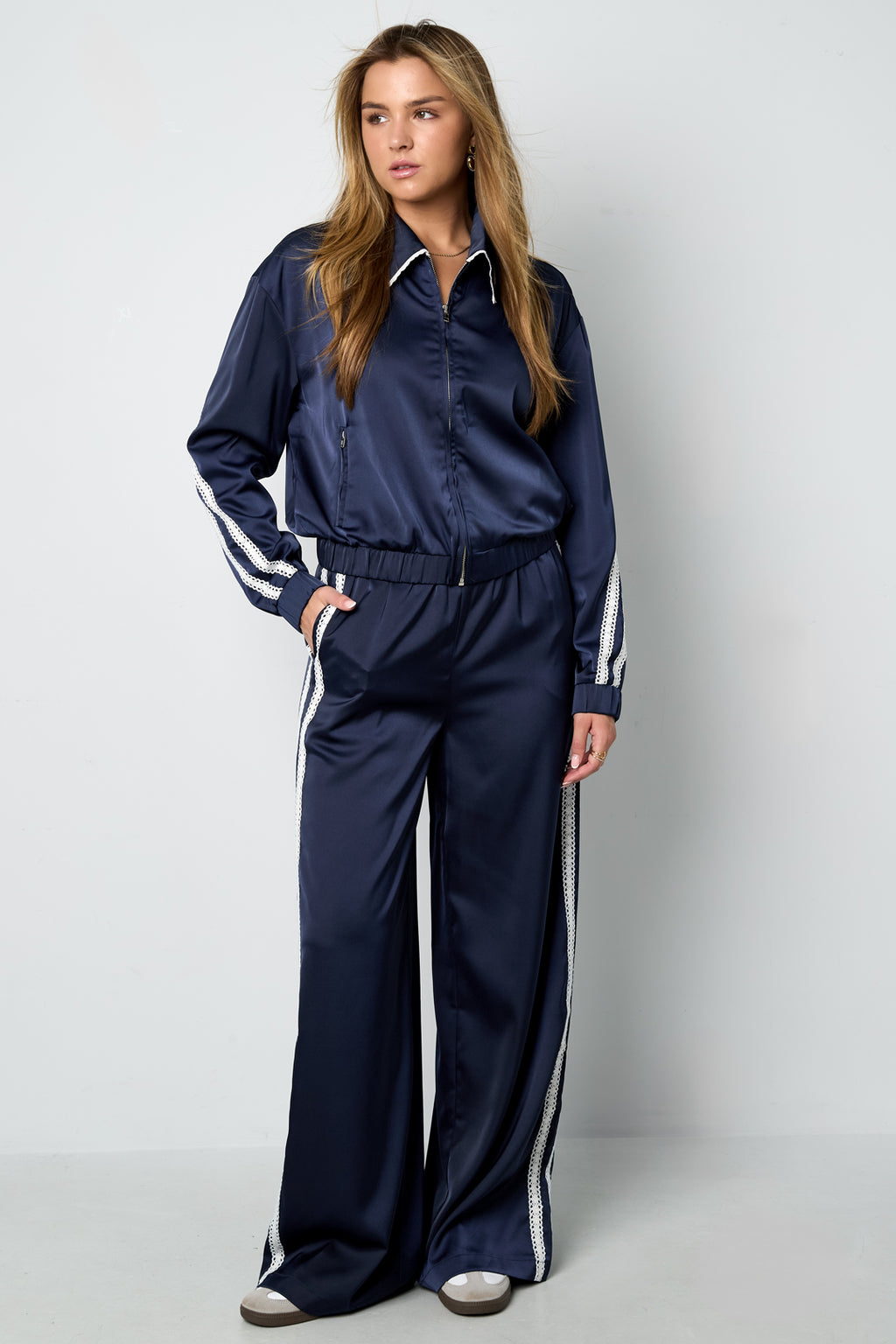 Geweven Polyestervezel Vrouwen Rechte Broek Sportief Kleurcontrast