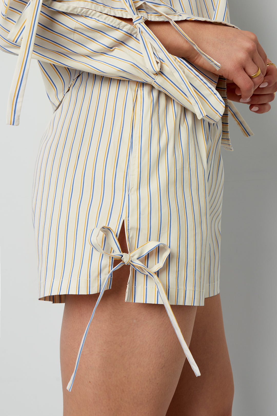 Cotton Woven Vrouwen Shorts Casual Stripes Tie-up