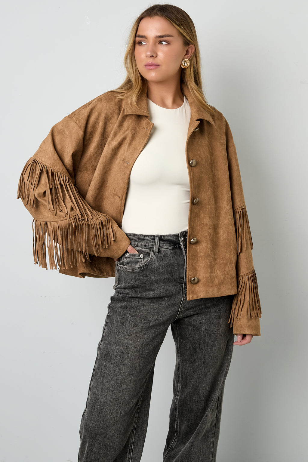 Geweven Polyestervezel Vrouwen Blouse Casual Solide Kleur Herfst/Winter Fransen Detail