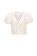 Organic Cotton Woven Vrouwen Korte Mouw Top Bohemian Floral Print Bow