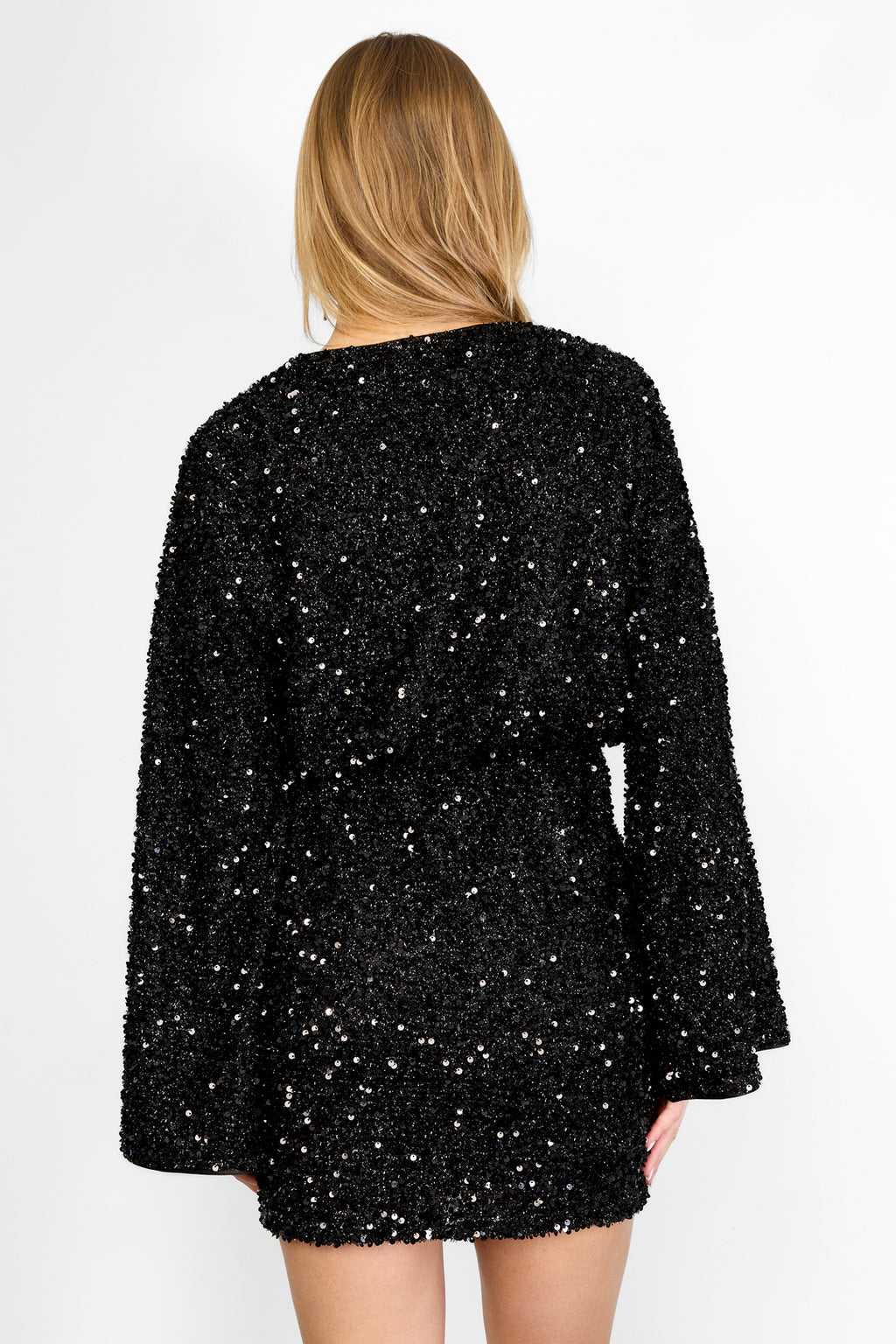 Geweven Polyestervezel Vrouwen Mini Jurk Elegante Pailletten Herfst/Winter