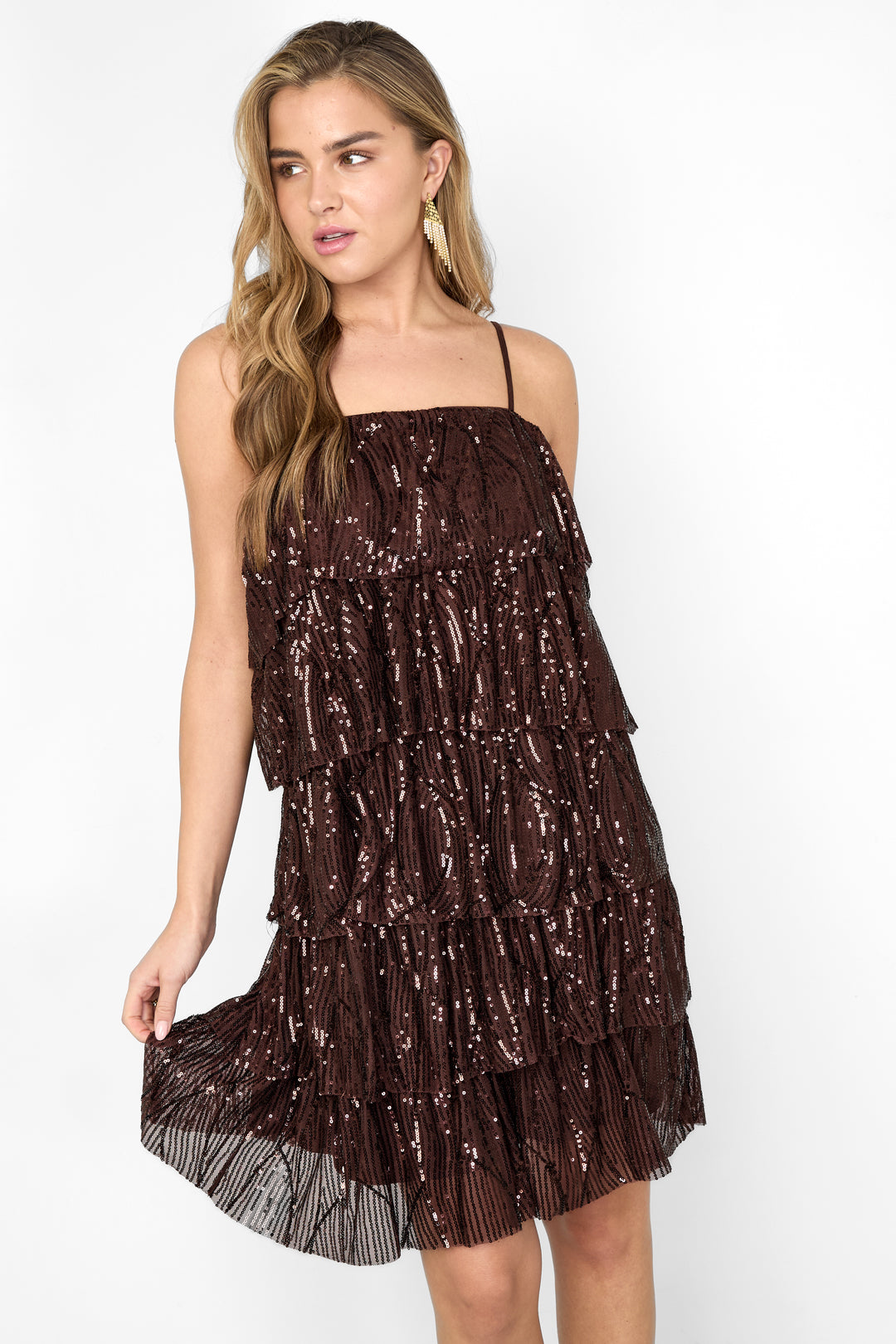 Geweven Polyestervezel Vrouwen Mini Jurk Elegante Pailletten