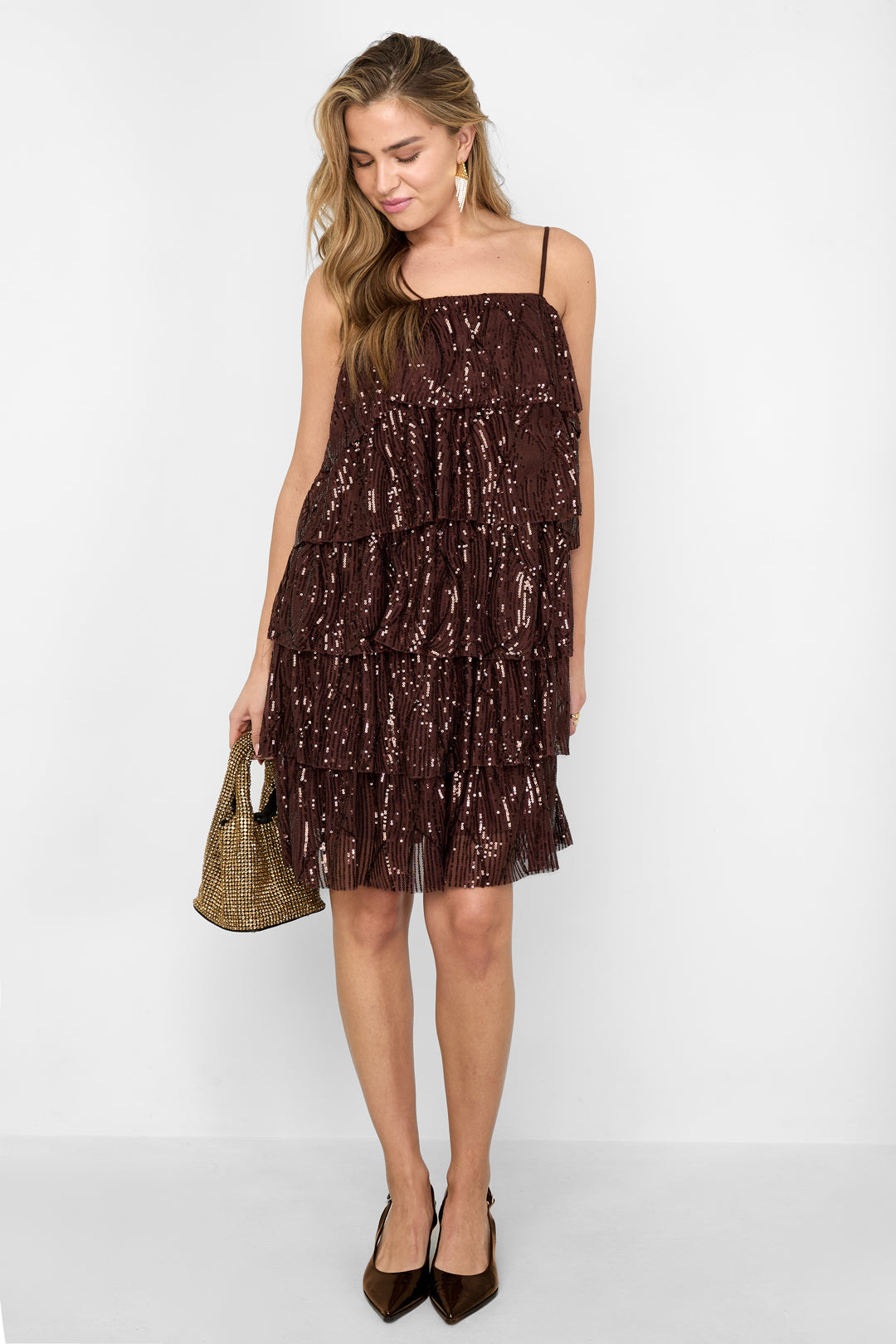 Geweven Polyestervezel Vrouwen Mini Jurk Elegante Pailletten