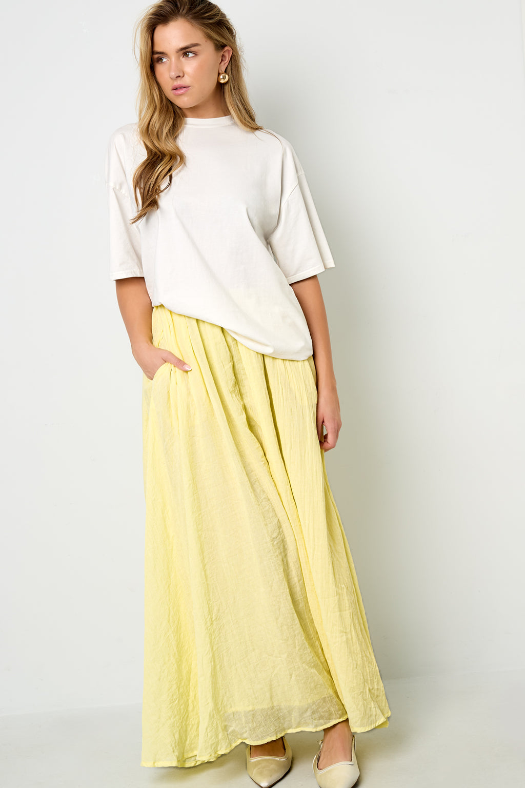 Geweven Polyestervezel Vrouwen Maxi Rok Casual Solide Kleur