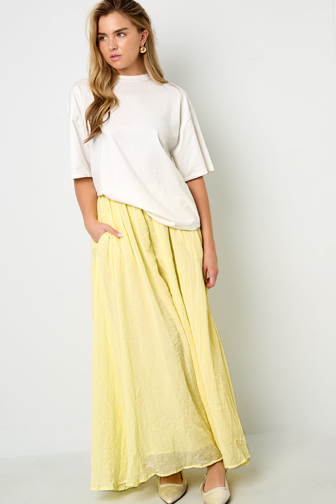 Geweven Polyestervezel Vrouwen Maxi Rok Casual Solide Kleur