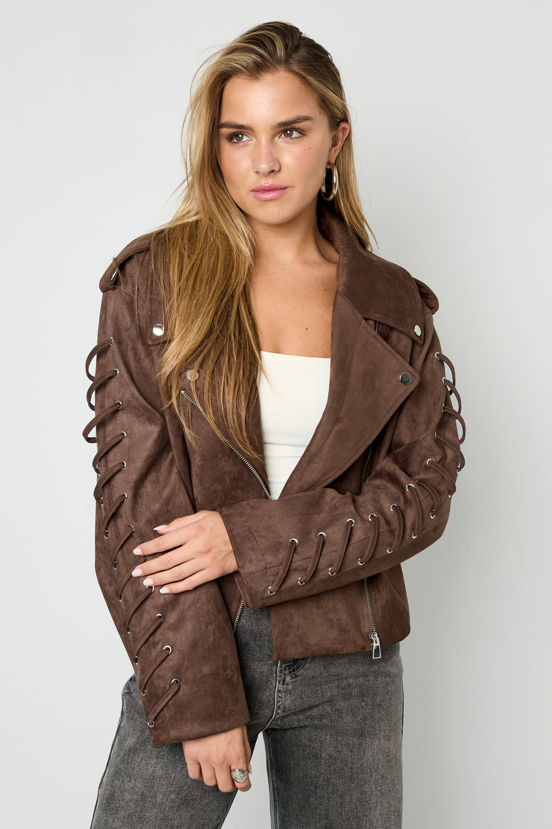 Woven Polyester Fiber Vrouwen Jas Street Style Tie-up