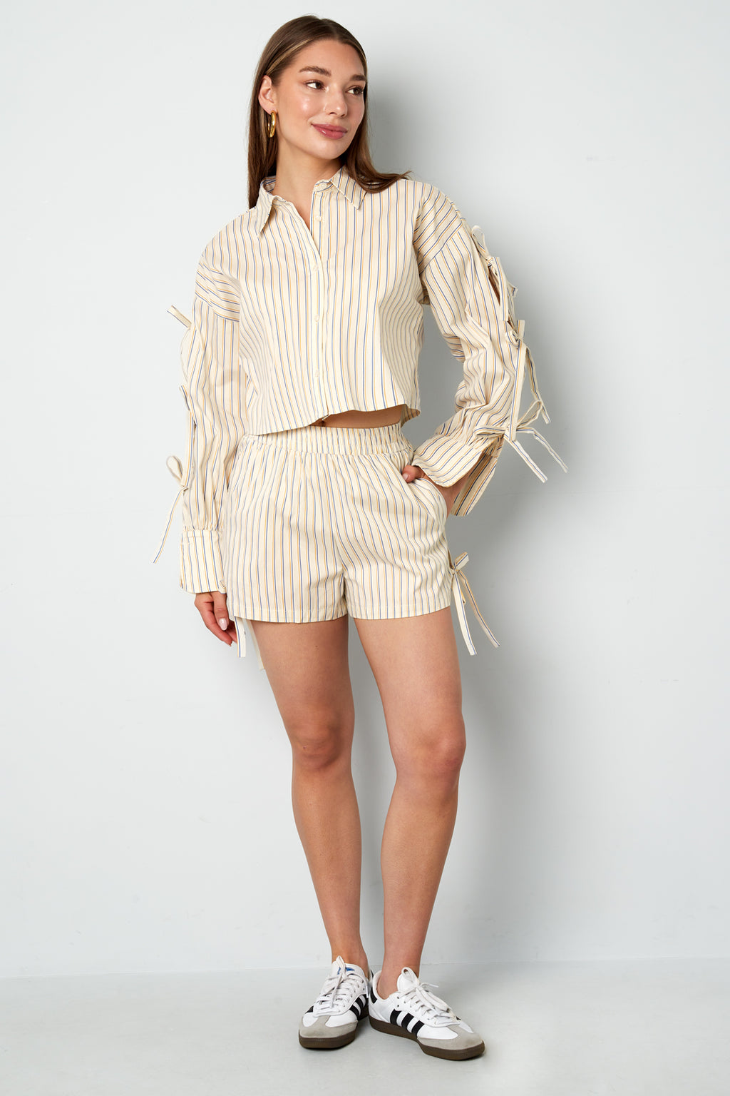 Cotton Woven Vrouwen Shorts Casual Stripes Tie-up