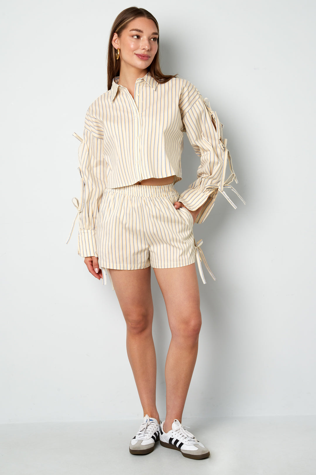 Cotton Woven Vrouwen Shorts Casual Stripes Tie-up